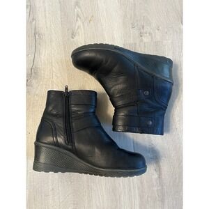 Keen Boots Womens Size 7 Black Kate Mid Ankle Wedge Leather Side Zip Casual